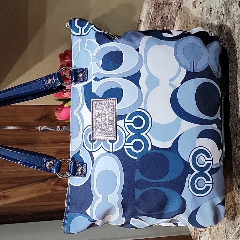 COACH POPPY EUC BLUE  APPLIQUE GLAM SET TOTE - Picture 7 of 13